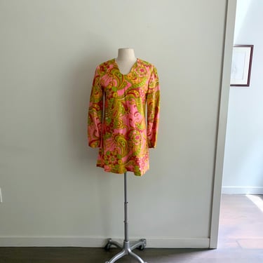 Vintage 1970s homemade paisley micro mini dress-Size S 