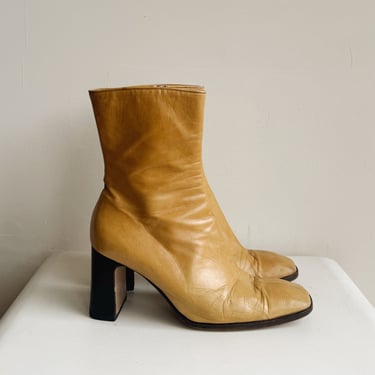 Blonde Leather Ankle Boots | Size 7