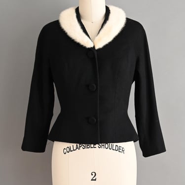 vintage 1950s Jacket | Bullocks Westwood Black Wool Fur Holiday Winter Jacket | Small Medium 