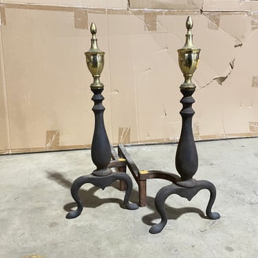Pair of Vintage Brass and Cast Iron Andirons
