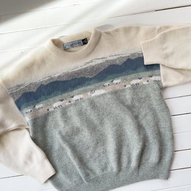 cute cottagecore sweater 90s vintage sheep farm cream green angora wool sweater 