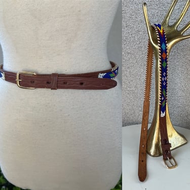 Vintage souvenir belt southwestern style beaded leather fits 27-31” 