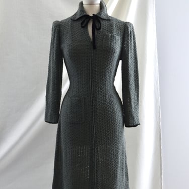 Vintage 1930's Misted Green Knit Dress