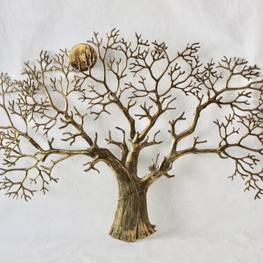 Bijan Style Vintage Brass Bonsai Sun Tree of Life Wall Hanging Sculpture 