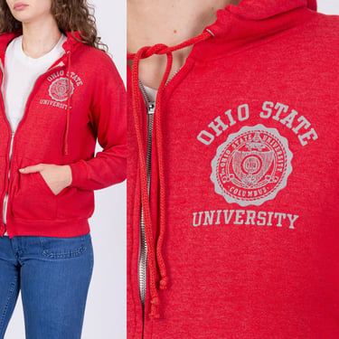 70s 80s Ohio State Zip Up Hooded Sweatshirt - Men's Small, Women's Medium | Vintage Red University Hoodie 