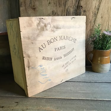 French Bon Marché Shipping Box, Paris, Maison, Wood, Copper Handle 