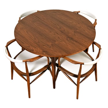 American Modernist 45” Round-to-Oval Expanding Walnut Dining Table