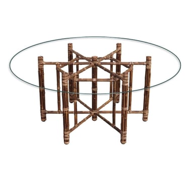 Authentic McGuire Hexagonal Bamboo Rattan Organic Modern Dining Table Base Hollywood Regency 