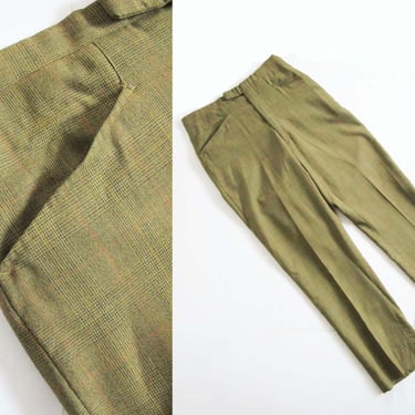 Vintage 60s Wool Trouser Pants 31 - Green High Waist Plaid Pants Talon Zipper - 1960s Mod Clothing - Straight Leg Vintage Pants 