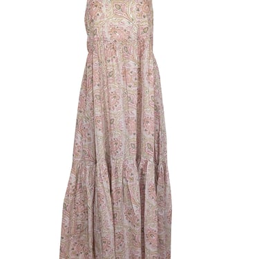 Cassandra Harper - Cream, Pink, Green, & Beige Print Sleeveless Maxi Dress Sz L