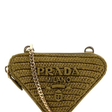 Prada Women Army Green Crochet And Leather Mini Pouch