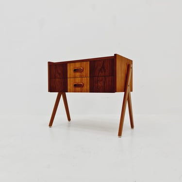 Midcentury Danish teak vintage side table/ bedside table/ night stand with two drawers, 1960s 