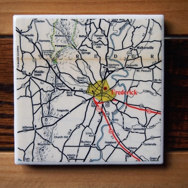 1960 Frederick Maryland Map Coaster. Frederick Map. Vintage Maryland Coaster. City Map Gift. Catoctin Mountains Décor. Maryland Housewarming 