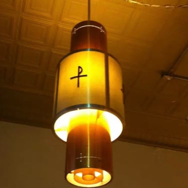 Mid century modern ceiling Hanging lamp Neutra  Art Deco copper perforated steel 