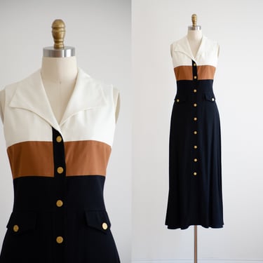 black maxi dress 90s vintage Julian Taylor minimalist color block sleeveless dress 