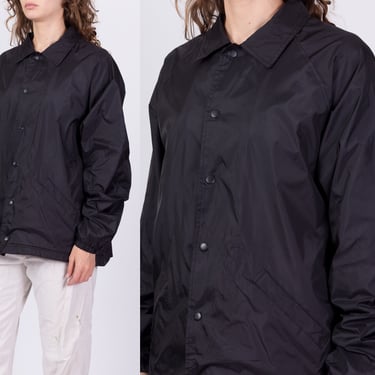 80s Plain Black Windbreaker Jacket - Men's Medium | Vintage Sport-Tek Collared Snap Button Jacket 