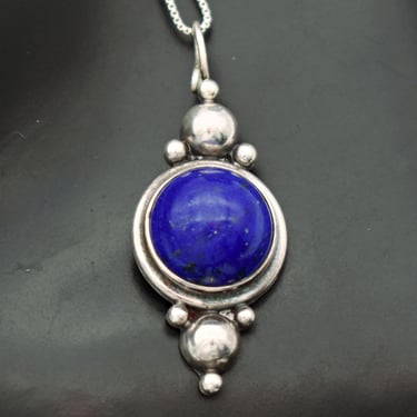 90's  TC JS sterling lapis lazilu pendant, Tom & Jenny Schlecht 925 silver blue cab box chain necklace 