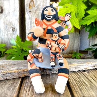 VINTAGE: Original B. Fragua Jemez Native American Storyteller Figurine - Jemez Pueblo Figurine - Handmade Natural Clay Pottery 