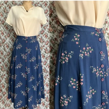 1990's Blue / Pink Floral Bouquet Button Up Skirt 