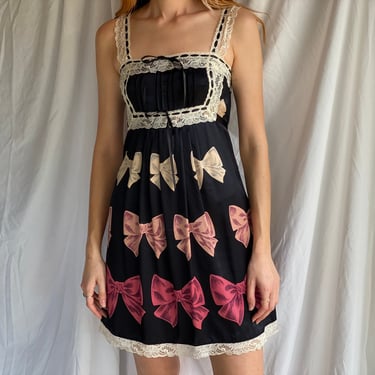 Vintage Silk Dress / y2k Betsey Johnson Bow Printed Dress / Made in the USA Silk Lace BJ Dress 
