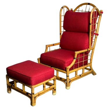 Bamboo Lounge Chair with Ottoman and Wingbacks