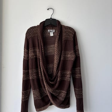 Y2K Vintage 212 New York Sweater Brown Plunge Cowl Neck Long Sleeve USA 