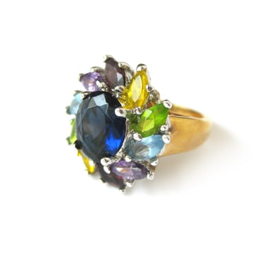 Vintage Cubic Zirconia Ring 18K HGE, Cocktail Ring with Multi-Colored Stones, Modern Engagement Ring, Gift for Her, Sparkly Promise Ring 