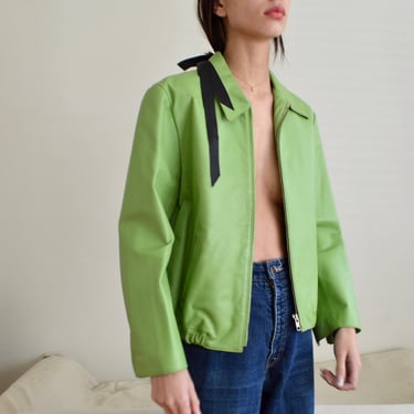 lime leather cropped collared bomber jacket 