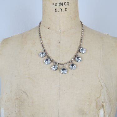 Vintage 1940s necklace, glass crystal, czech glass, floral, sterling silver 