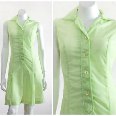 1960s lime green sleeveless plaid dress 