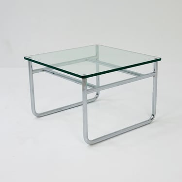 mid century Bauhaus coffee table chrome and glass 1980s France 