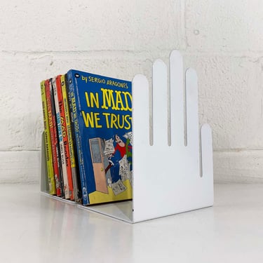 Vintage Spectrum Designs Hand Metal Bookends Mid-Century 70s 80s Minimalist White Bookshelf Decor Mid Century Set Pair Bookend Kids Nursery 