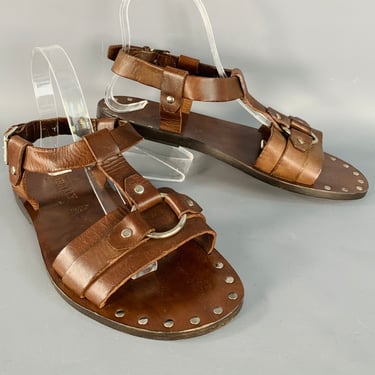 BALLY Size 6.5 Lurago Brown Silver Leather Studded Sandals