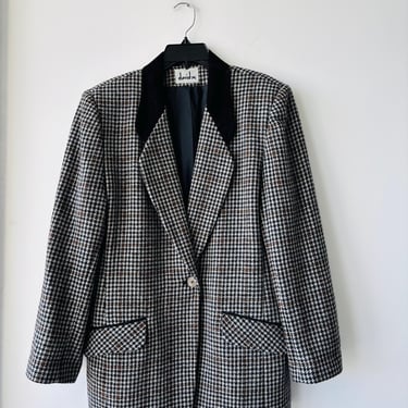 Vintage David N Plaid Wool Blazer Suede Collar Old Money Equestrian Grandpa Womens 12 
