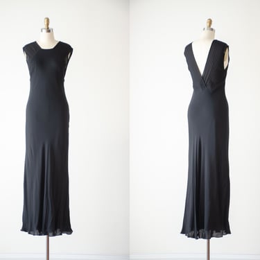 long black slip dress | 90s y2k vintage Ralph Lauren bias cut silk chiffon low back minimalist maxi dress gown 