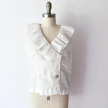SIZE L / XL 50s Chiffon Ruffle Tank Top / Summertime Tank Top Blouse / Double Breasted Shirt by Gregory- 1950s Capsule Minimalist 