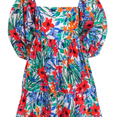 Cara Cara - White w/ Multi Color Floral Print Puff Sleeve Dress Sz XL