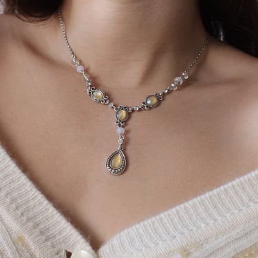Vintage Opalescent Drop Necklace