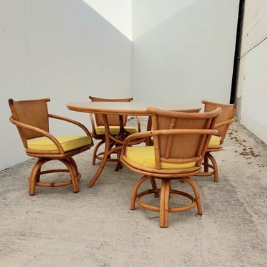 Rattan Dining Table & 4 Swivel Chairs