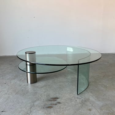 Postmodern Brushed Steel and Glass Swivel Coffee Table 