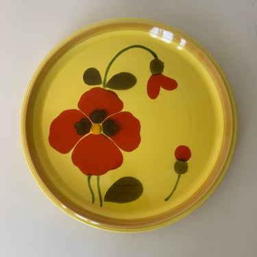 Vintage Mikasa Stone Lustre Flambe Dishes Yellow with Red Flower Chargers 