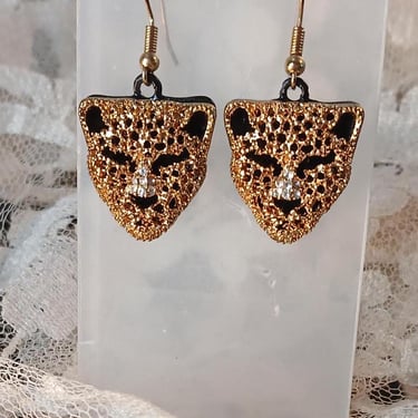 Vintage 90s/ 00's Gold & Black Leopard  Earrings 