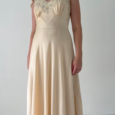 Handmade 1930's Pale Peach Slip Dress with Multicolor Embroidery