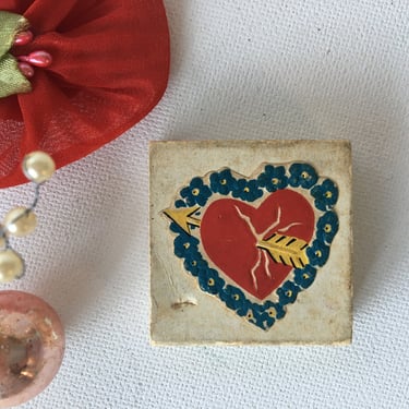 Vintage Valentine's Heart Stickers In Original Box, Gummed Seals, Valentine's Day, Wedding Romance Love, 18 Seals 