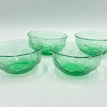 Vintage Morgantown Green Crinkle Glass Bowls, Small Dessert or Fruit Bowls, Set of 4, Shamrock Apple Green, Mid Century Retro Glassware 