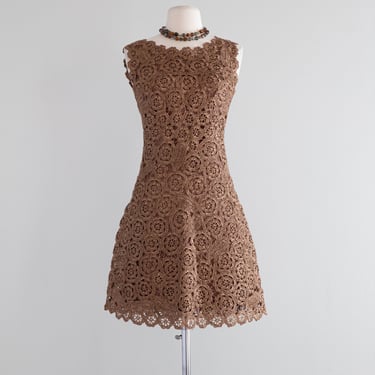 Eternally Chic 1960's Italian Bronze Raffia Shift Dress / Small