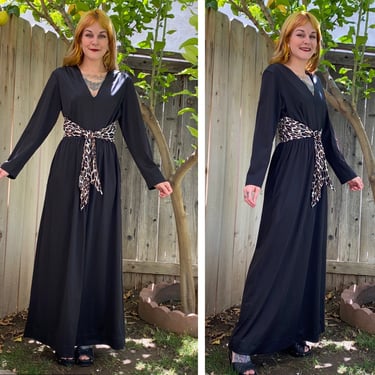 Vintage 1960’s Black Nightgown with Leopard Print Detail 