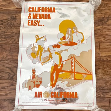 Original Vintage Travel Poster Air California Airline Disney Nevada Foil Art