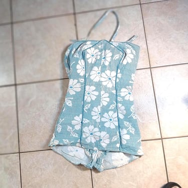 Vintage 50s Turquoise/White Halter Style  Swimsuit / Size 38 