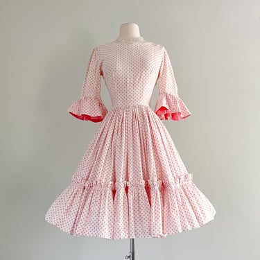 1950's Pink Polka Dot Cotton Sundress / Sz S